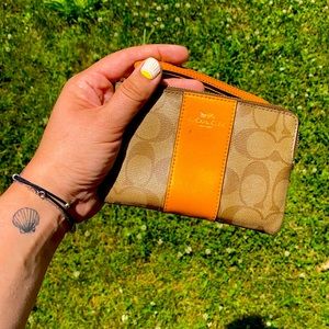 Coach Wristlet - Orange stripe, cute, small